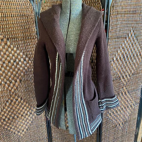 Vintage Sweaters - One Size//Vintage 70s Brown Hooded Cardigan Sweater